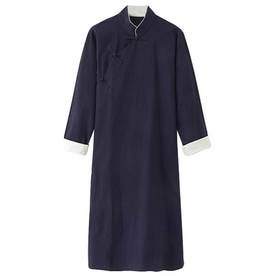 尺木中式唐装大褂民国风长袍亚麻男士立领复古汉服宽松长衫表演服