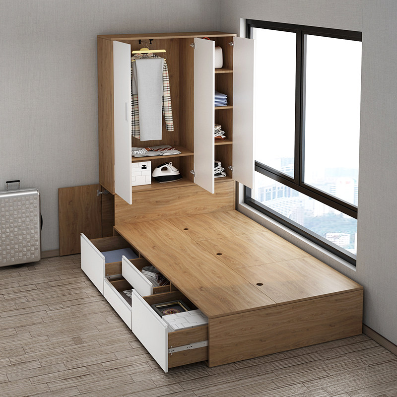 榻榻米衣柜一体组合卧室1.2米储物床单人小户型板式床