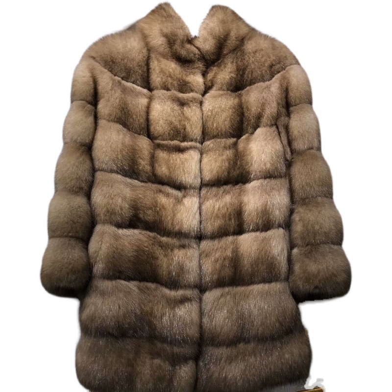 俄罗斯原色紫貂皮草外套立领中长款整大衣冬季皮草