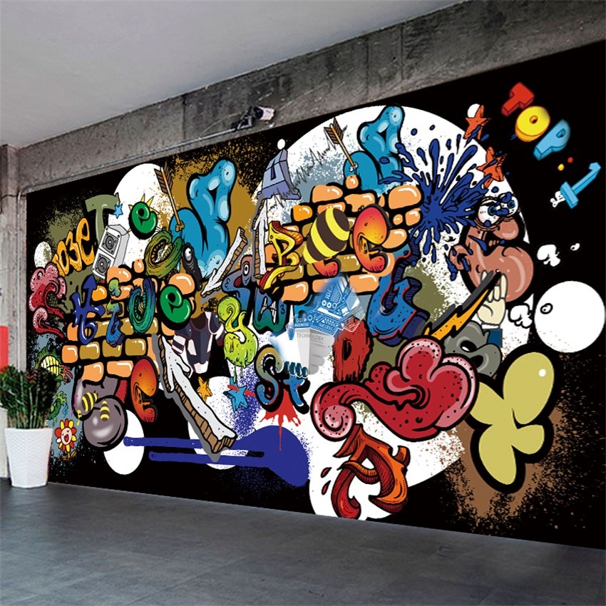 个性复古街头嘻哈涂鸦3d壁画舞蹈餐厅酒吧墙贴