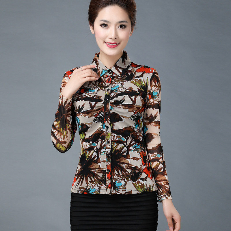 上衣妈妈50岁衣大花衬短袖网纱哥弟台湾正品衬衫