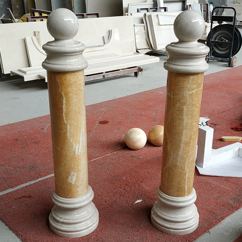 透光天然玉石米黄黄玉楼梯起步将军护栏栏杆天然大理石