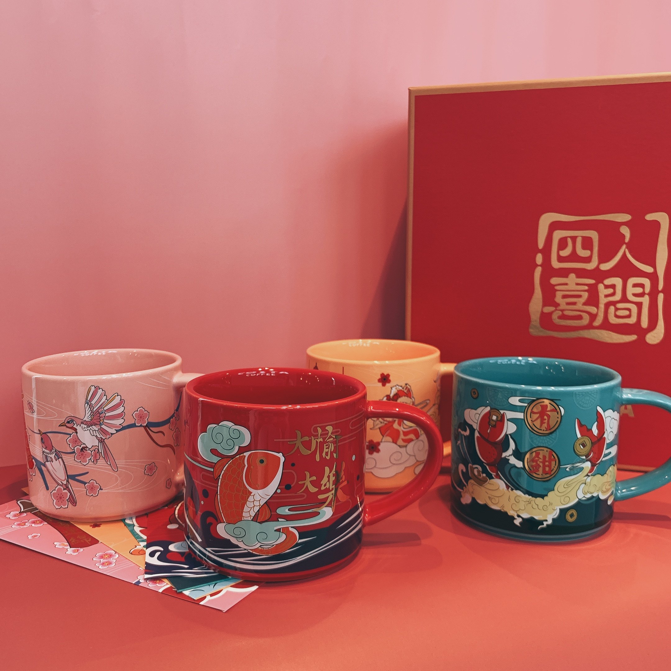 costa人间四喜国潮新年幸运图腾陶瓷马克杯带马克杯