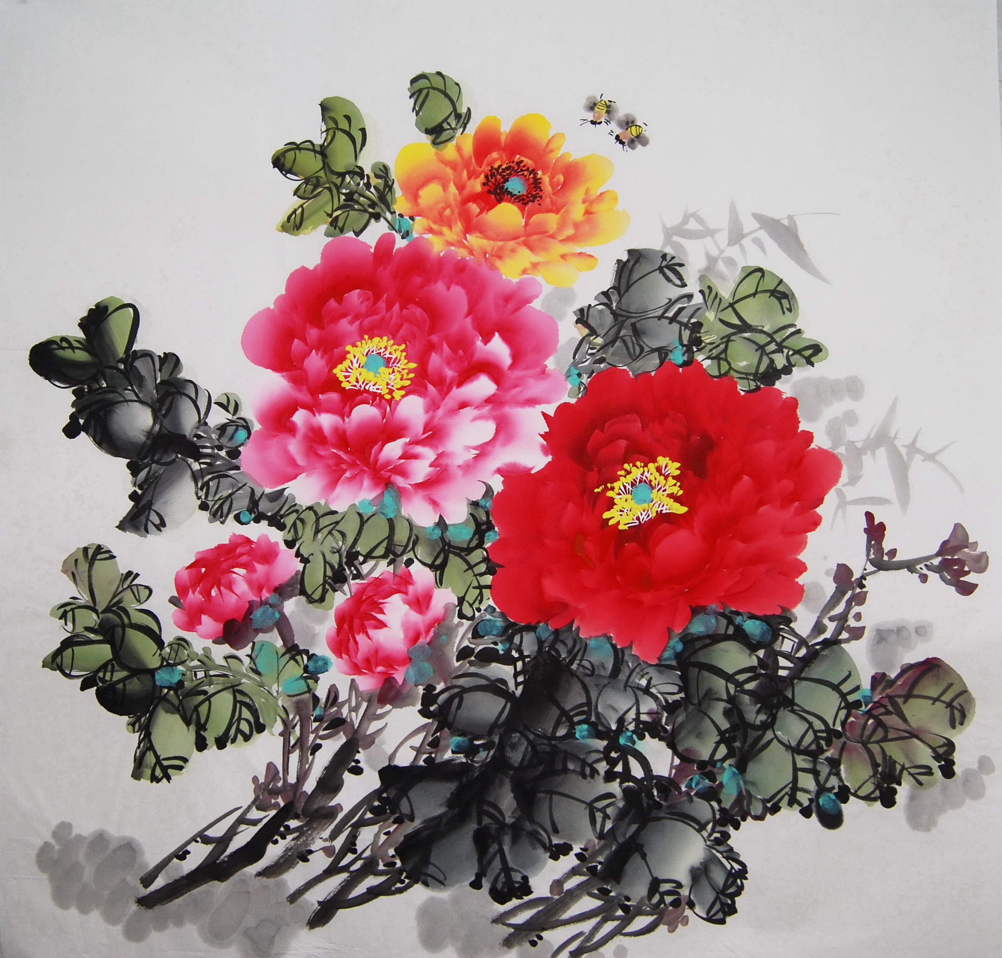国画字画装饰花鸟书房卧室挂画花开富贵手绘牡丹国画