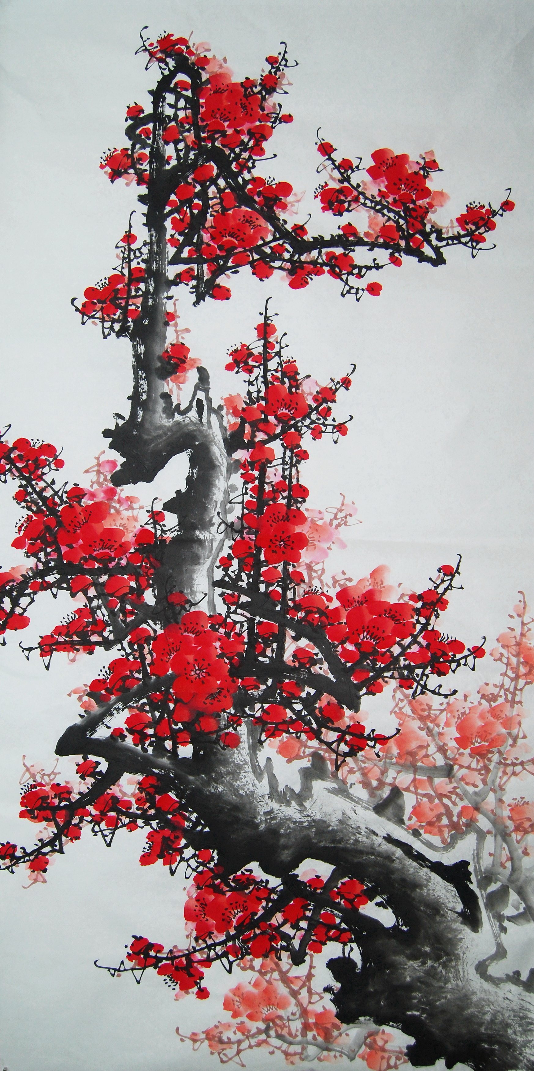 特价装饰画装饰中式客厅花鸟红梅六尺斗方四尺国画