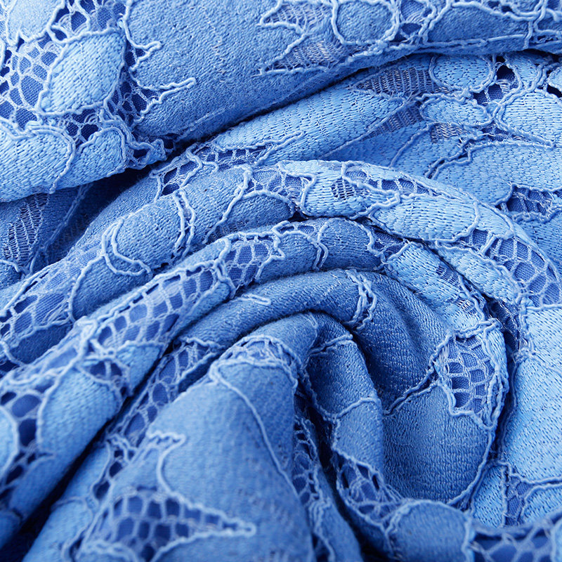 annally2020秋装新款气质优雅复古修身打底蓝色蕾丝连衣裙