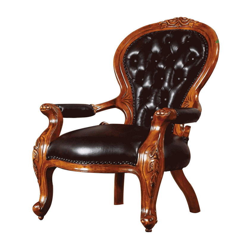 瑞福美式乡村真皮休闲椅实木洽谈欧式沙发椅