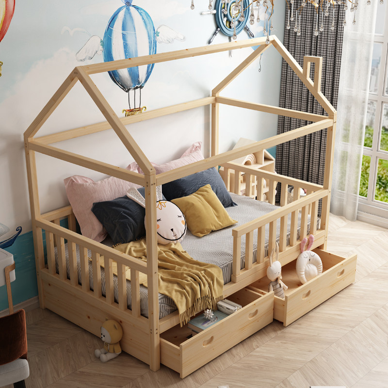 ins儿童床原木架床实木爆款北欧风床简落地少女床拍摄小房子道具