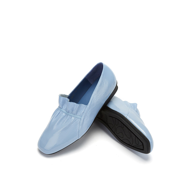 achette雅氏9mn2 秋冬乳胶底褶皱漆皮休闲真皮单鞋女鞋一脚蹬鞋