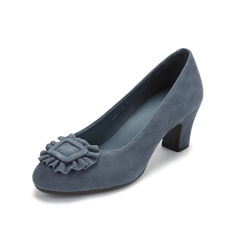 女鞋achette一脚跟单真皮高跟单雅氏圆头绒女羊反单鞋