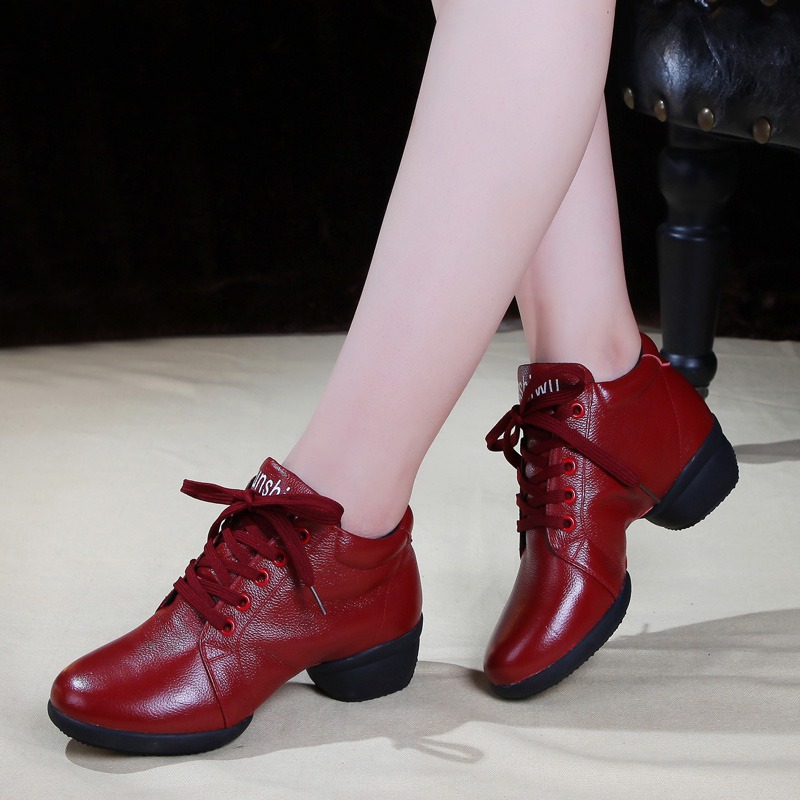 真牛牛皮广场舞女鞋真皮女式中跟舞蹈鞋水兵舞鞋广场舞鞋