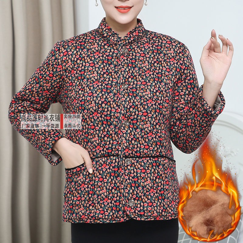 驼绒妈妈棉衣中老年人居家小棉袄奶奶加肥加大棉服棉衣