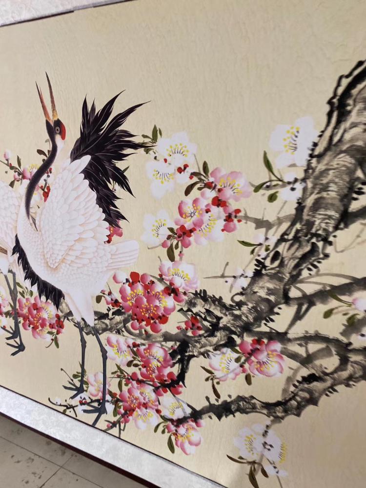 松鹤延年梅花仙鹤红梅写意花鸟国画风水字画国画