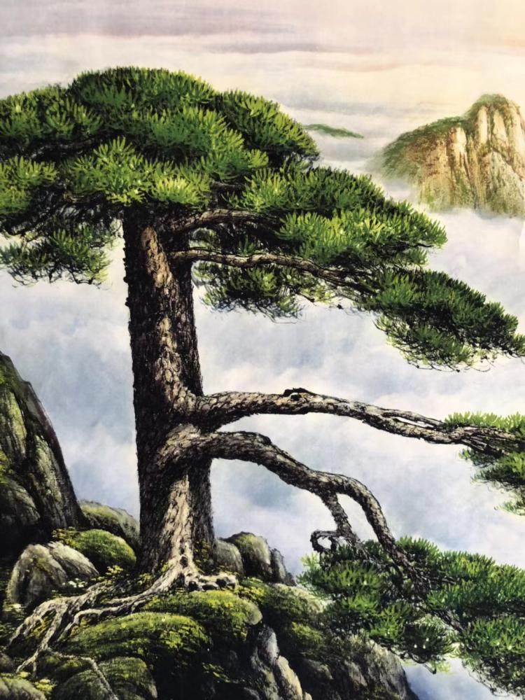 国画黄山迎客松壁画山水画字画靠山客厅装饰画办公室国画