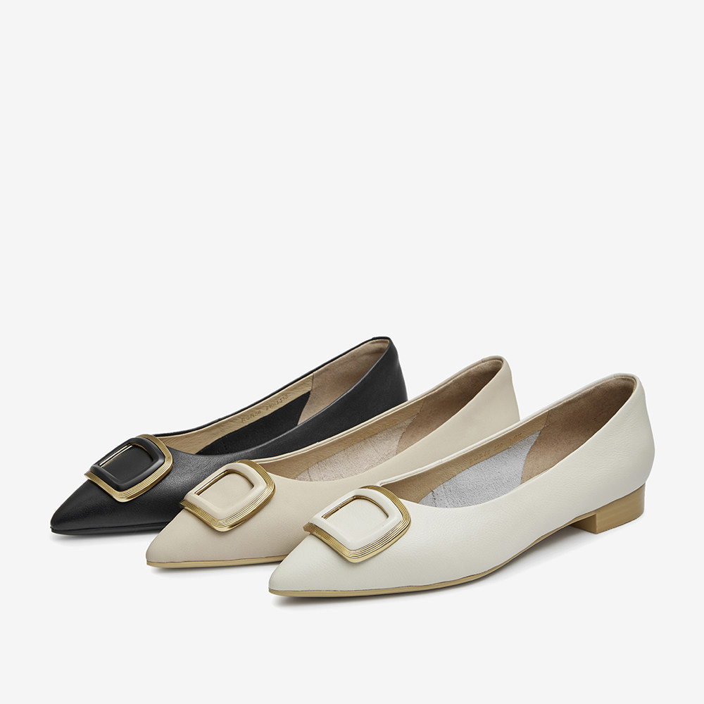 百思图春秋商场同款通勤尖头方跟平底巫婆鞋浅口单鞋