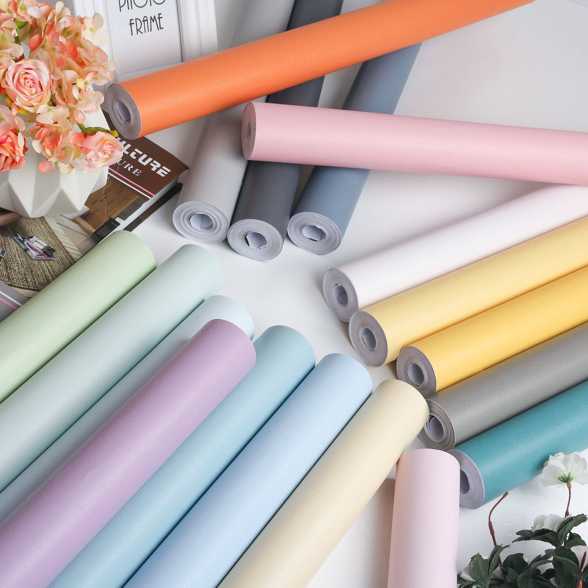 纯色马卡龙加厚壁纸墙纸自粘大面积墙贴卧室墙面软装墙贴