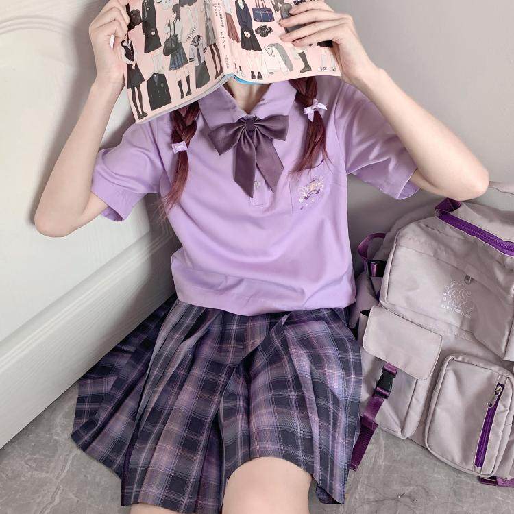 衬衫ruibbit原创紫色星予刺绣jk制服polo少女衬衫