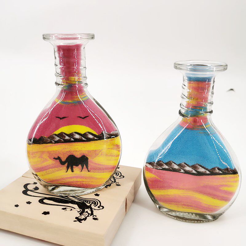 敦煌特色手工制作沙画瓶沙瓶画五色沙彩砂办公桌面摆件旅游纪念品