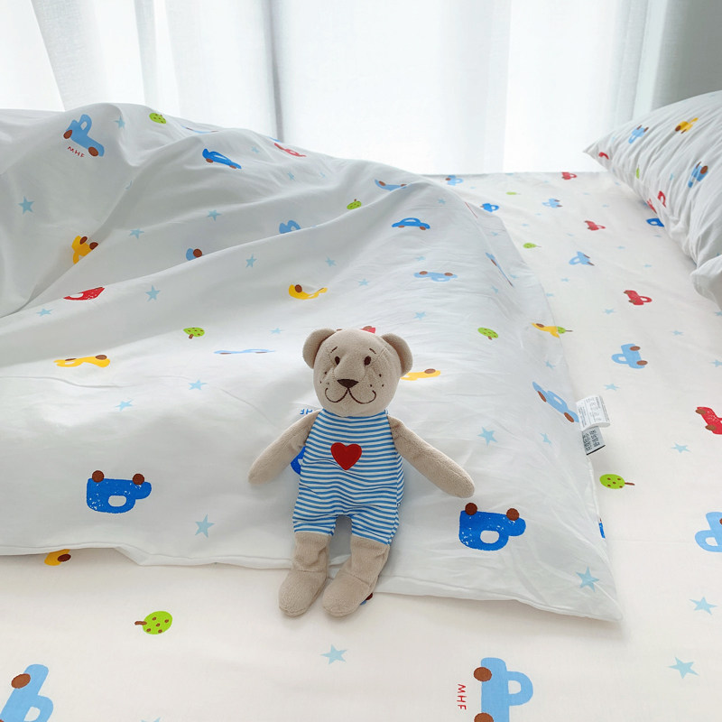 宝宝婴儿纯棉床单单件儿童卡通小汽车单人床1.5m定做全棉白色被单