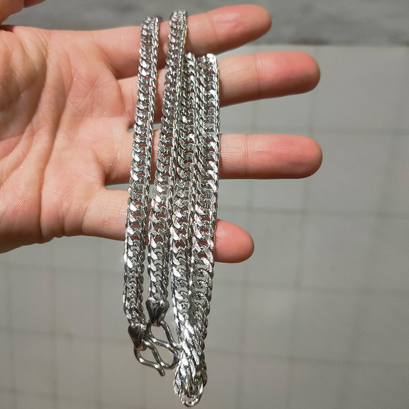 pt950铂金项链新款基本包银刻花情侣马鞭吊坠项链