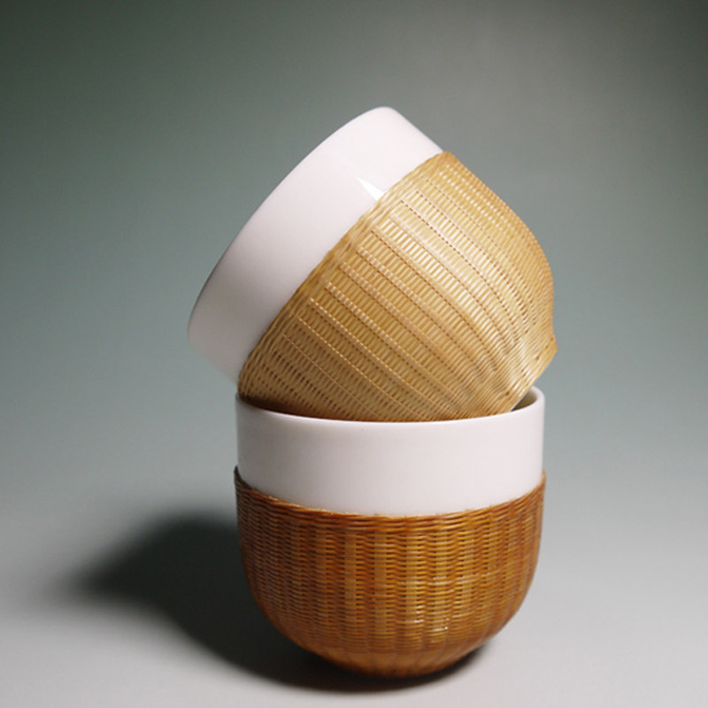 瓷胎竹编茶具手工竹丝扣瓷功夫功夫茶茶杯陶瓷茶杯