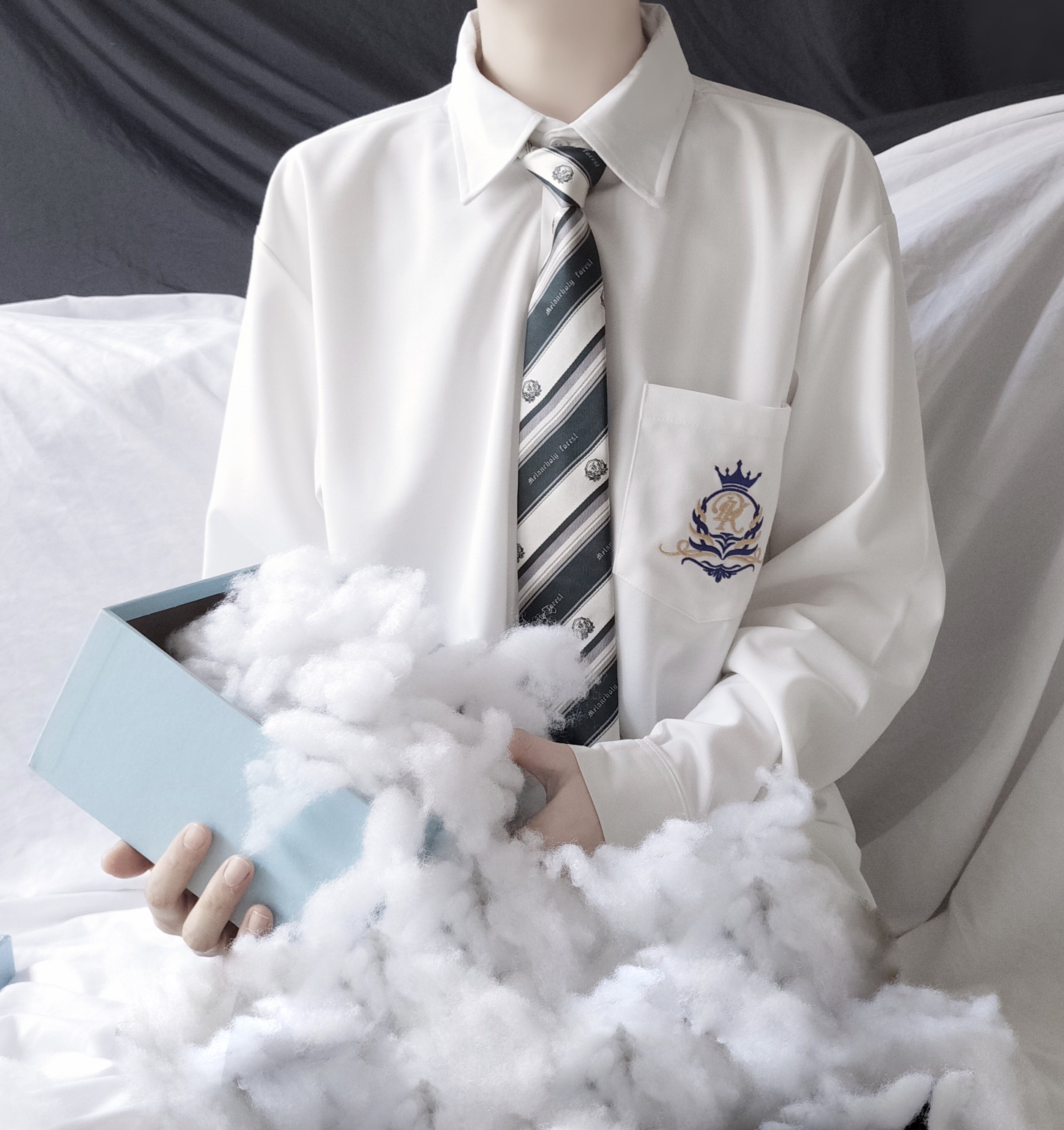 dk衬衫套装风班学院百搭潮流制服白衬衫刺绣衬衫