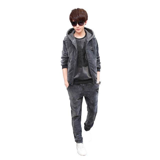 Playboy flagship gold velvet sweater suit men's autumn and winter three-piece Korean style trendy casual sports jacket Playboy flagship gold velvet sweater suit men's autumn and winter three-piece Korean style trendy casual sports jacket