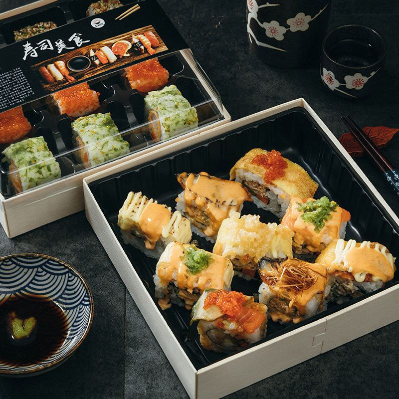 木龙寿司打包一次性日式九宫格创意木质高档餐盒一次性餐盒