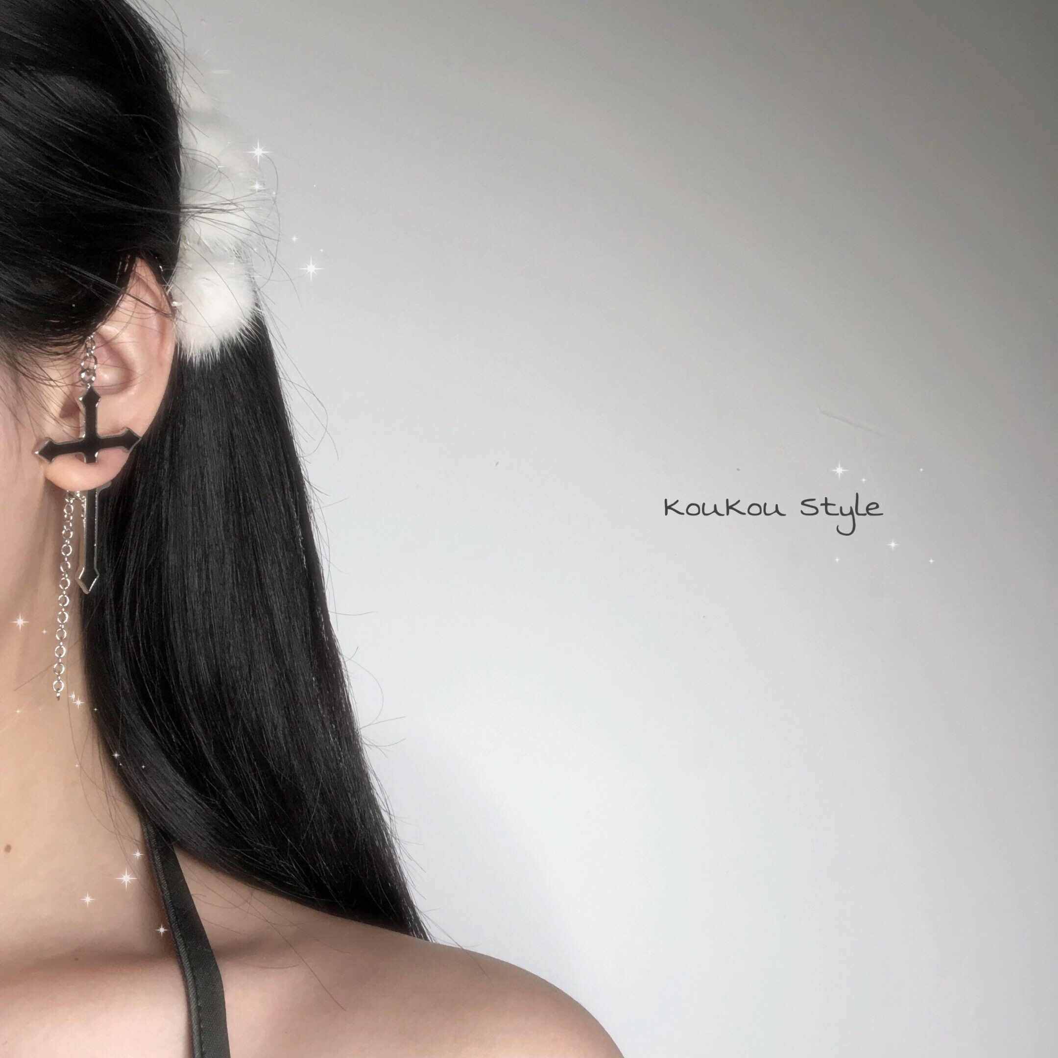 酷炸街.链条锁链暗黑十字架耳环酷女孩个性耳饰