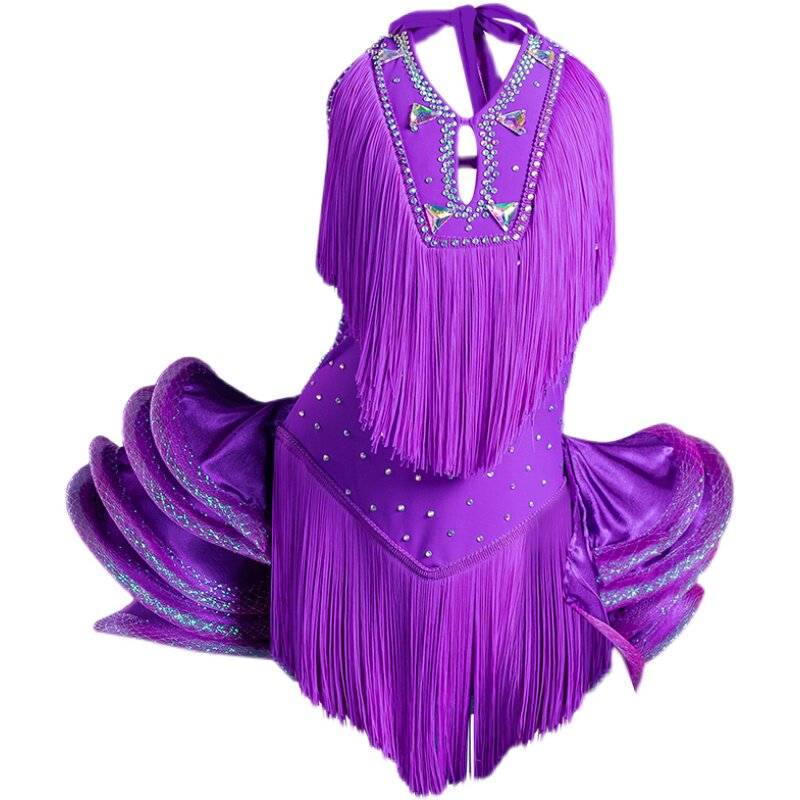 舞天骄舞服儿童镶钻流苏拉丁花服女童拉丁舞表演拉丁舞演出服