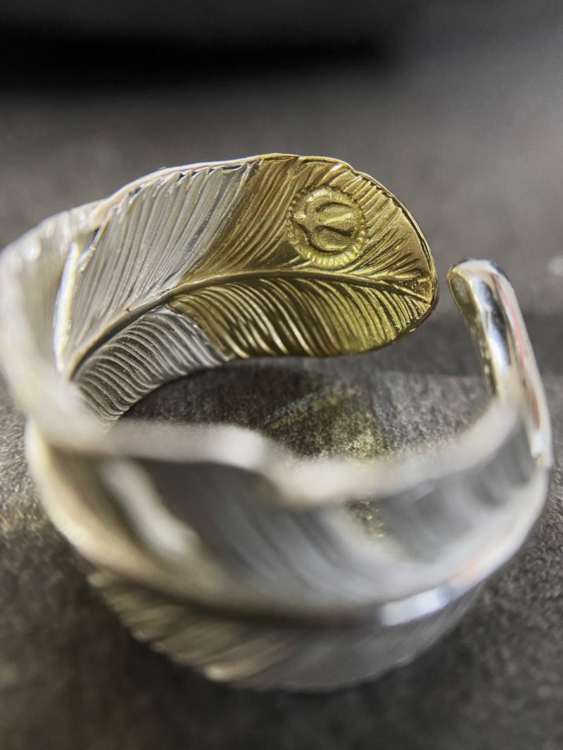 不同银匠日本高桥风格手作纯银先金羽毛开口戒指
