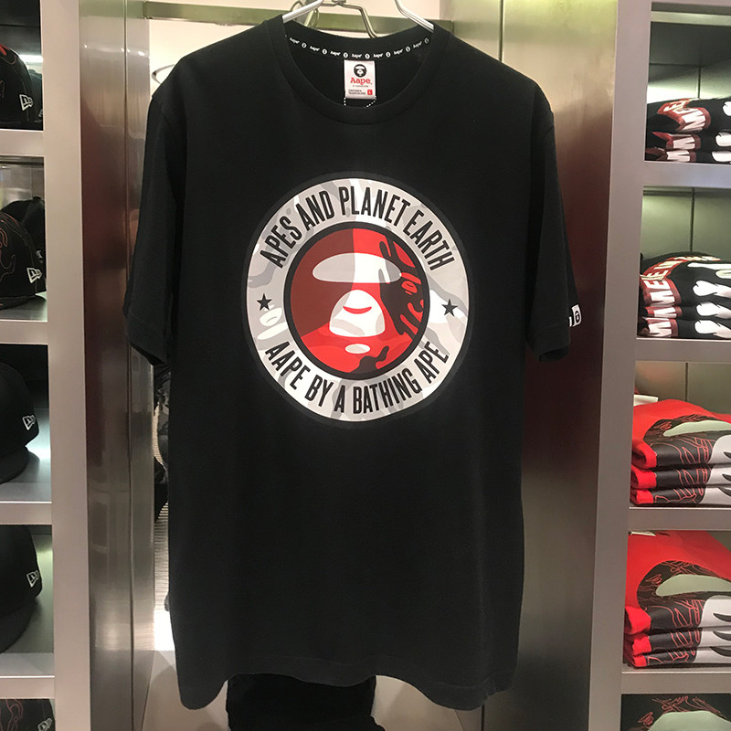 潮牌aape男士短袖t恤2021春夏迷彩猿人头半袖宽松圆领香港it0228