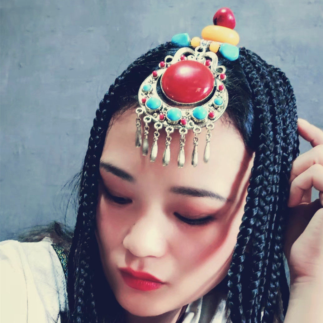 藏族蒙古舞蹈假发小辫子头饰发饰民族舞婚礼仿绿发饰