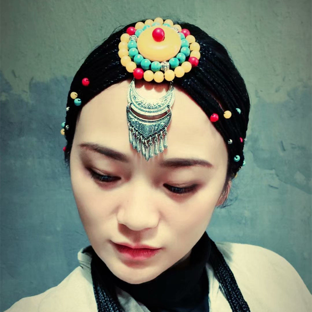 藏族蒙古舞蹈假发小辫子头饰发饰民族舞婚礼仿绿发饰