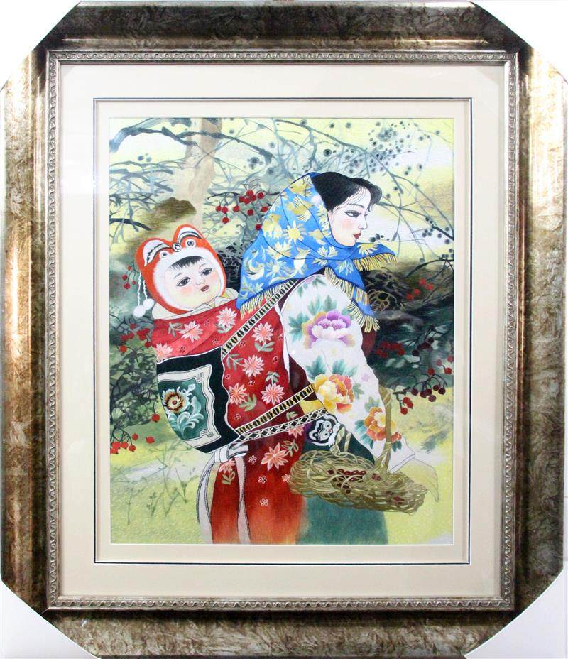 湘绣李自健童年年的回忆人物母亲母爱田园高级湘绣