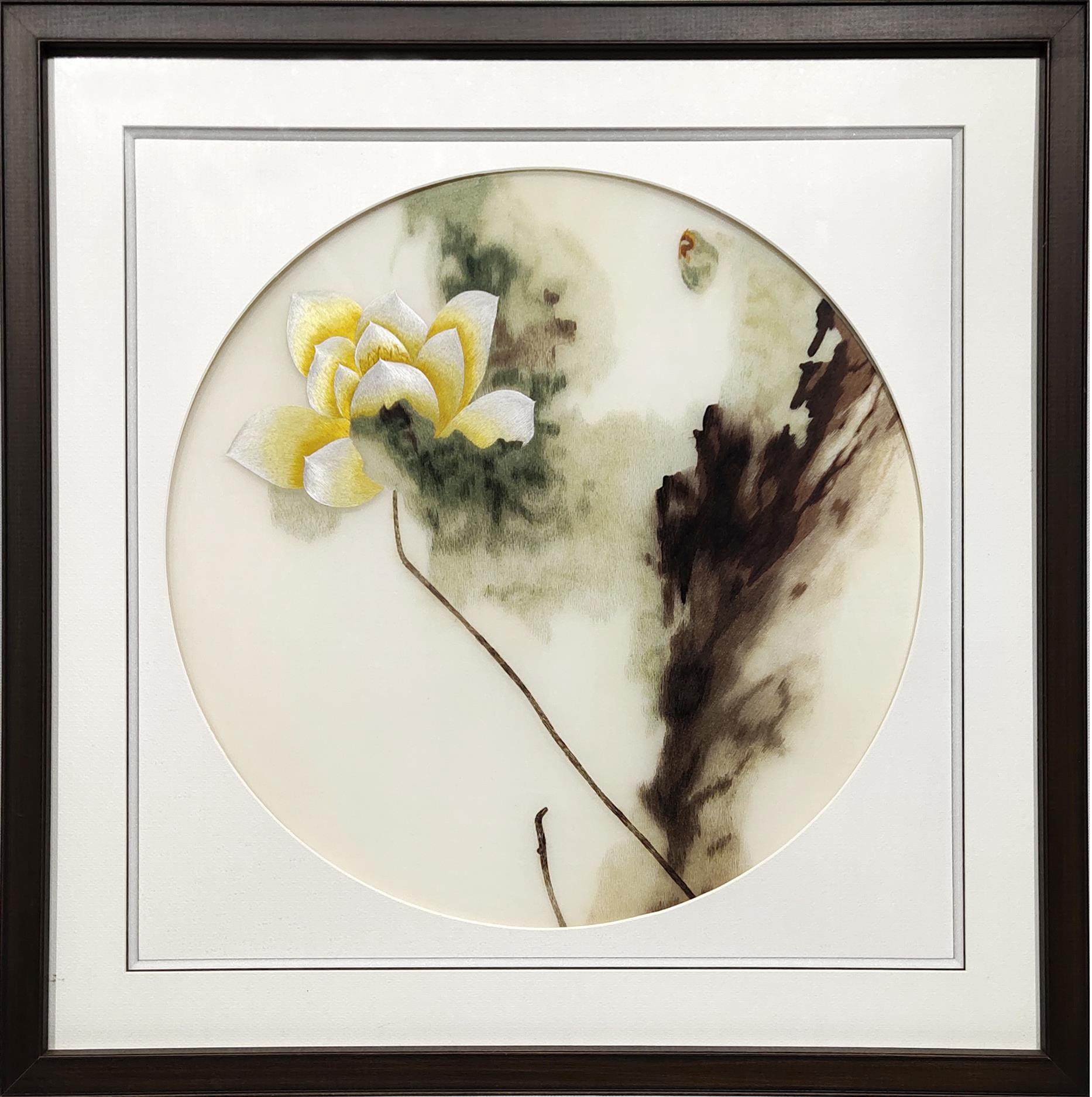 湘绣荷花清新淡雅简约和和美美婚庆挂件手工湘绣