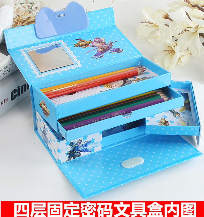 韩国创意小学生计算器塑料儿童铅笔盒三层大容量铅笔盒可爱卡通文具盒