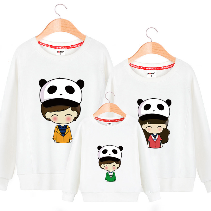 亲子装熊猫图案长袖卫衣套头圆领母女秋装宽松亲子装