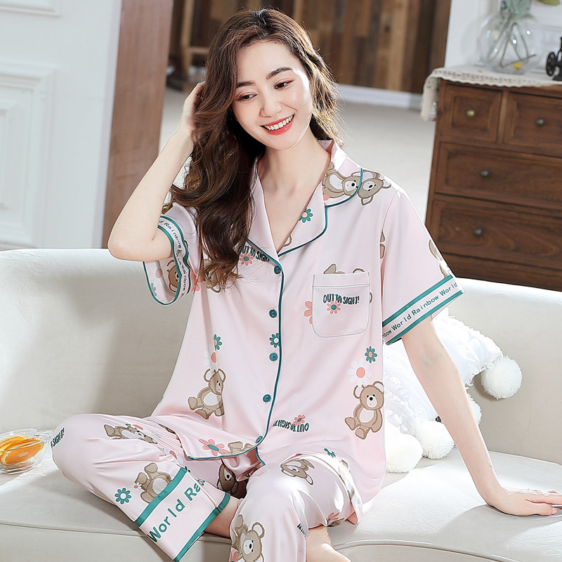 裕熙仿真真丝睡衣女夏短袖甜美ing夏天薄款睡衣