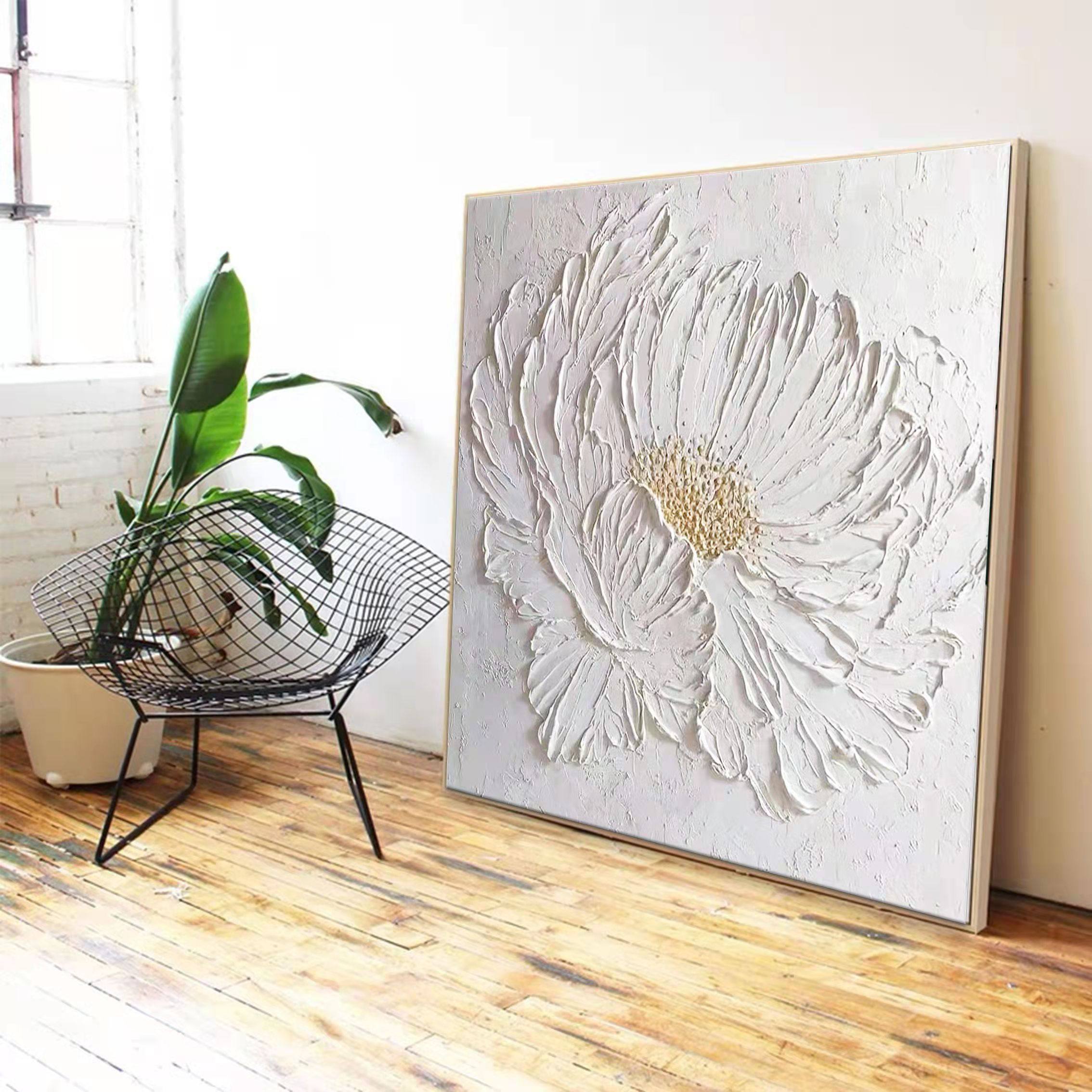 手绘装饰画肌理花卉浮雕挂画现代简约植物卧室客厅现代装饰画