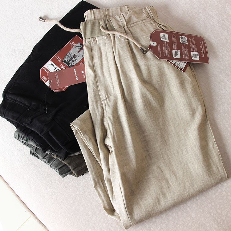 天然苎麻，外贸尾单进口丝光棉麻男士清爽透气休闲裤薄款空调长裤