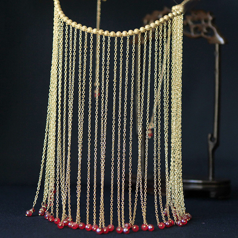 金色流苏半遮脸汉服面帘秀禾服婚礼蒙面透气摄影舞会拍照遮面帘