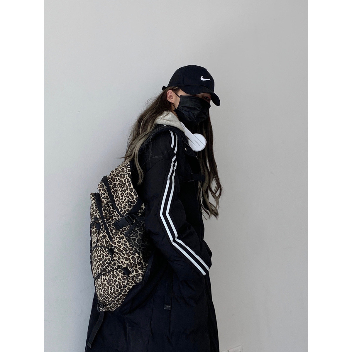 松本丧丧黑色中长棉服女宽松显2021冬装新款棉衣