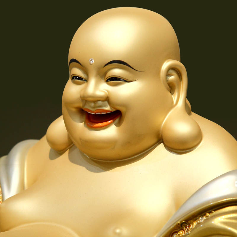 弥勒台湾彩绘纯铜佛像供奉家用笑佛大肚菩萨摆件