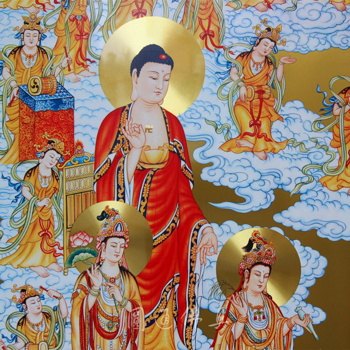 圆通佛具台湾宝华西方三圣接引铜版画纯铜铜板其他装饰画