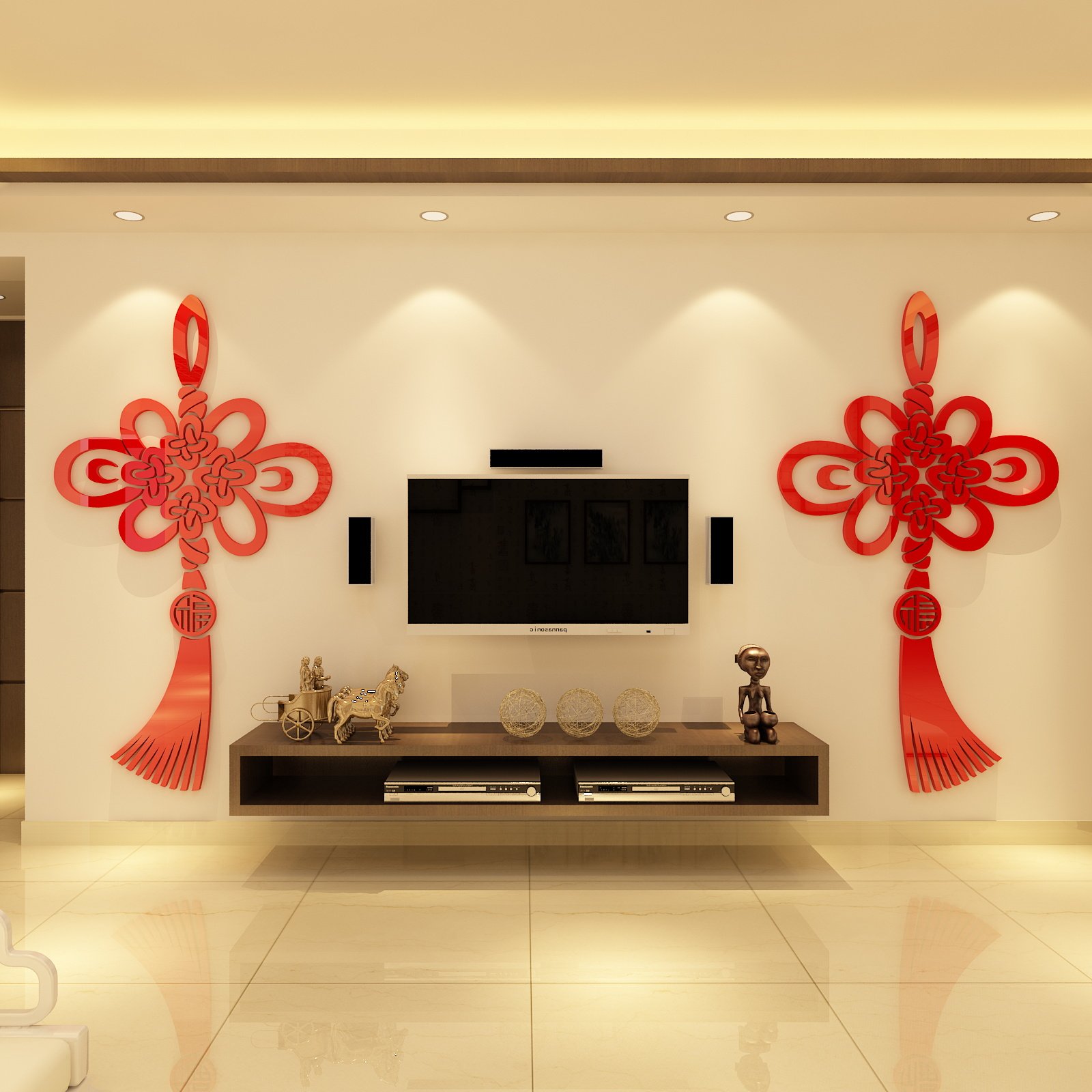 装饰中国结新春玄关客厅墙贴亚克力3d立体福字墙贴