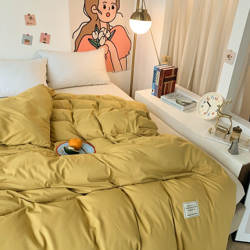 ins黄色简约杏黄银杏一米八秋冬宿舍水洗单件被套