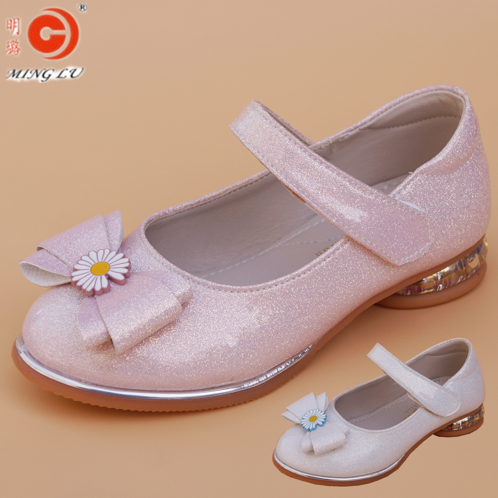 明璐品牌童鞋儿童皮鞋小女孩公主高跟粉色爱莎皮鞋