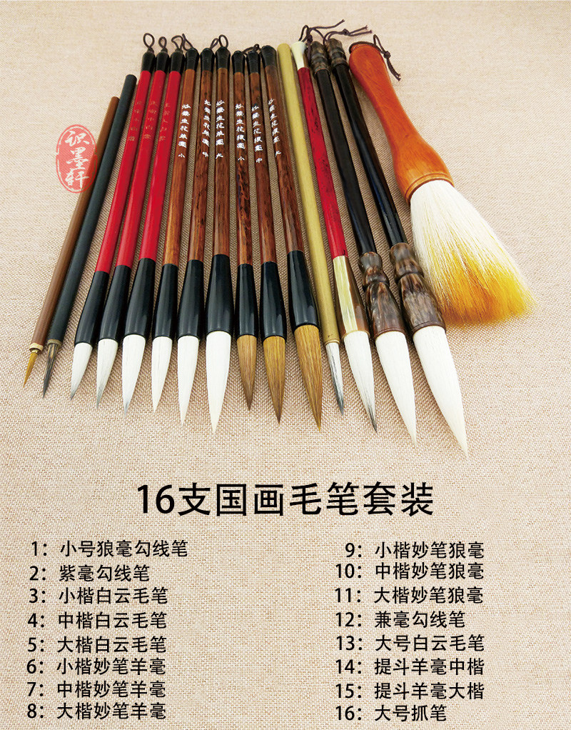 国画毛笔套装画画工具初学者专用山水工笔中国画专业勾线笔大白云