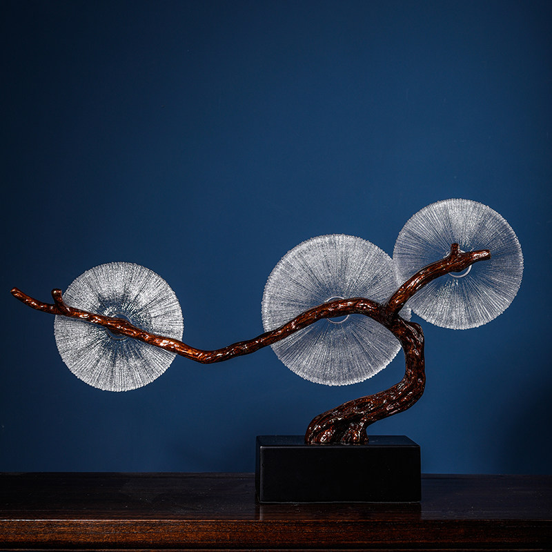 现代中式玄关客厅摆件大麦黄铜乔迁新中式高档摆件